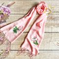Khăn Lụa Tơ Tằm Thêu Sen Việt Nam SenSilk 200x55cm, Khăn Thêu Thủ Công, Vải Lụa Tơ Tằm, Lụa Tơ Tằm Thêu Tay, Vietnam Silk Embroidery. 
