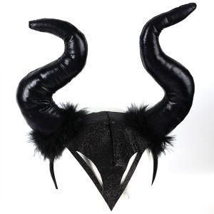 【♡Lovely girls house♡】Halloween Oversized Black Demon Horn Hair Hoop Easter Evil Queen Cosplay Hairband Makeup Party Dress Up Headwear