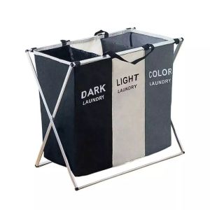 HTF 3 grids Waterproof Dirty Clothes Laundry Wash Basket Hamper Sorter