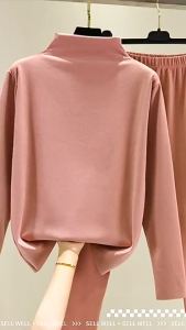 Double-sided Fleece Thermal Underwear Set Women Autumn Winter Thickened German Fleece Heating High Neck Thermal Clothing Sea