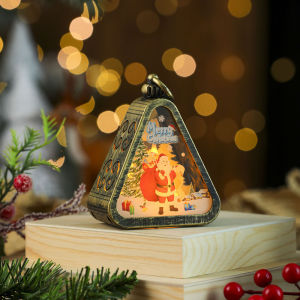 Vintage Christmas LED Night Lights Hanging Lantern Home Xmas Desktop Decor Ornaments Party Decoration Supplies