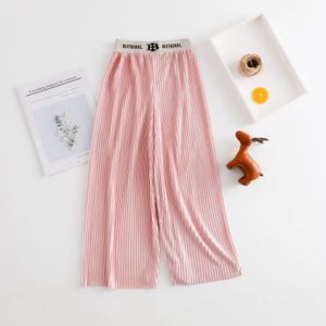 5-12 Years Girls Summer Casual Ice Silk Wide Leg Long Pants Kids Pleated Letters Spring Trousers