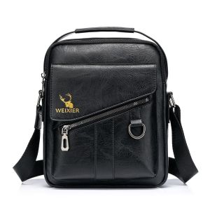 WEIXIER Mens Shoulder Bag Pu Leather Male Messenger Bag Waterproof Travel Storage Bag Crossbody bags