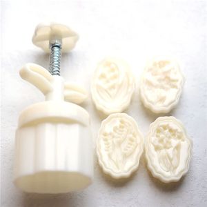 ZGNAY MALL Hand Pressed Lilies of The Valley Mooncake Mold White Plastic Moon Cake Mould Embossed Stamp Maamoul Form Embossed Stamp Mold Baking