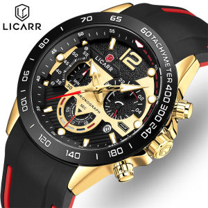 LICARR Top Luxury Brand Mens Rubber Strap Watch Luminous Clock Outdoor Waterproof Watch Mens Date Display Chronograph Quartz Watch