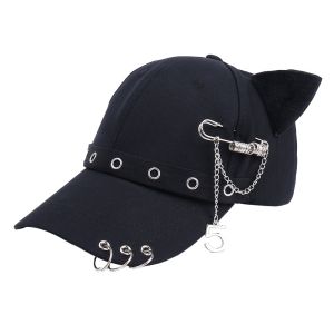 RGFV Rivet Mũ bóng chày tai mèo Hiphop Pin Mũ chống nắng Di động Punk Mũ bóng chày có vòng kim loại Cô gái