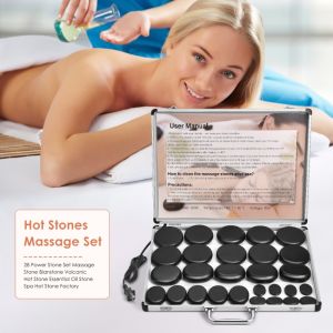 ชุดนวดหินร้อน 28 ชิ้นหินบะซอลต์พร้อมชุดเครื่องทำความร้อนสำหรับบ้านสปาผ่อนคลายบรรเทาอาการปวด