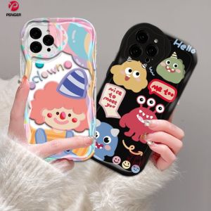 (Lokal Ready) PENGER Casing hp iPhone 11 12 14 13 12 Pro Max XR 7Plus iPhone 15 Pro Max X XS Max 6s 7 8 6 Plus SE 2020 3D Wavy Curved Edge Creative Little Monster Cute Clown Case Cover