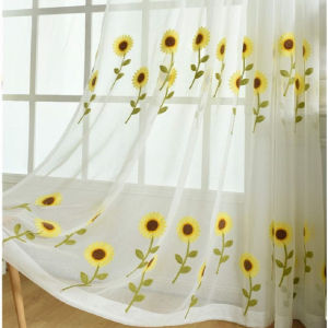 AnneyOneDecor Hướng Dương Voan Màn Cho Phòng Khách Phòng Ngủ Mộc Mạc Voan Trắng Thêu Hoa Vàng Voan Cửa Sổ Điều Trị Trang Trí Phòng