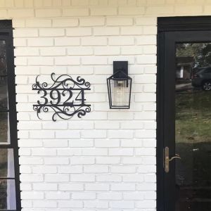 Custom Metal House Street Number Sign Personalized Home Address Plaque Outside Wall Rock Decorative Horizontal Sign Numeros para Casa Exterior Modernos (Style 1)