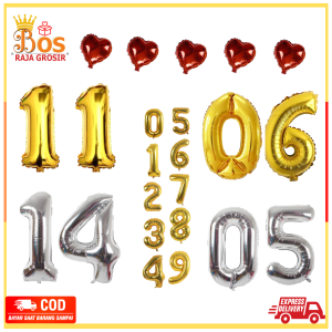 Balon Pesta ulang tahun Balon Wisuda Foil Gold Silver 40Cm Balon Angka Satuan 40 Cm Murah