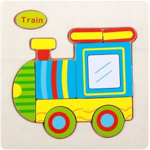 [TM55] Puzzle Timbul Kayu Persegi 15cm / Wood Jigsaw 3d Karakter Hewan Transportasi Belajar Inggris