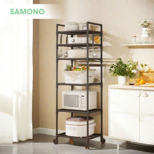 SAMONO 6-Tier Multifunctional Kitchen Organizer with Trolley Cart Space-Saving Storage Rack Stand Durable Metal