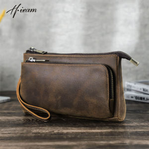Cowhide Mens Clutch Bags Genuine Leather Men Business Travel Handbags Large Capacity Cable Organizer Clutch Purse Vintage Style2026