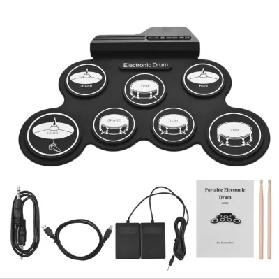 Portable Electronic Drum Set with 9 Silicone Pads USB Battery Powered Roll-Up Drum Kit for Kids Beginners Music Lovers