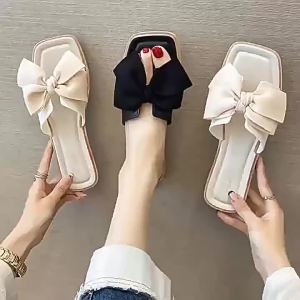 WomenS Summer Flat Bowknot Fashionable Outdoor Slippers Ins Versatile Lazy Beach Slippers