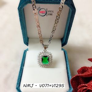 Dây Chuyền Thời Trang Nữ V1295 Mạ Bạc Mặt Vuông Đá Xanh Đơn Giản Thanh Lịch