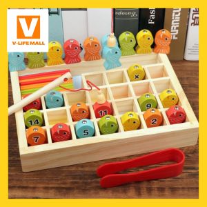 Wooden Magnetic Fishing Math Game Montessori Toys Fine Motor Skills Color Sorting Number Counting Toys