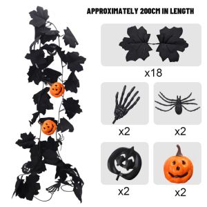 2M Halloween Pumpkin Vines Maple Leaf with Spider  Gothic Wreath Create Spooky Holiday Atmosphere Halloween Decoration