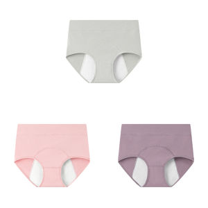 KUCHAR 3pcs Leak Proof Period Panty Women Plus Size High Waist Cotton Physiological Panties Solid Color Breathable Briefs Underwear