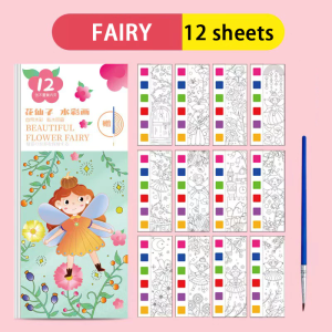 12 Sheets Coloring Book Set with Graffiti Paint brush Art Set Painting Supplies Watercolor for Kids