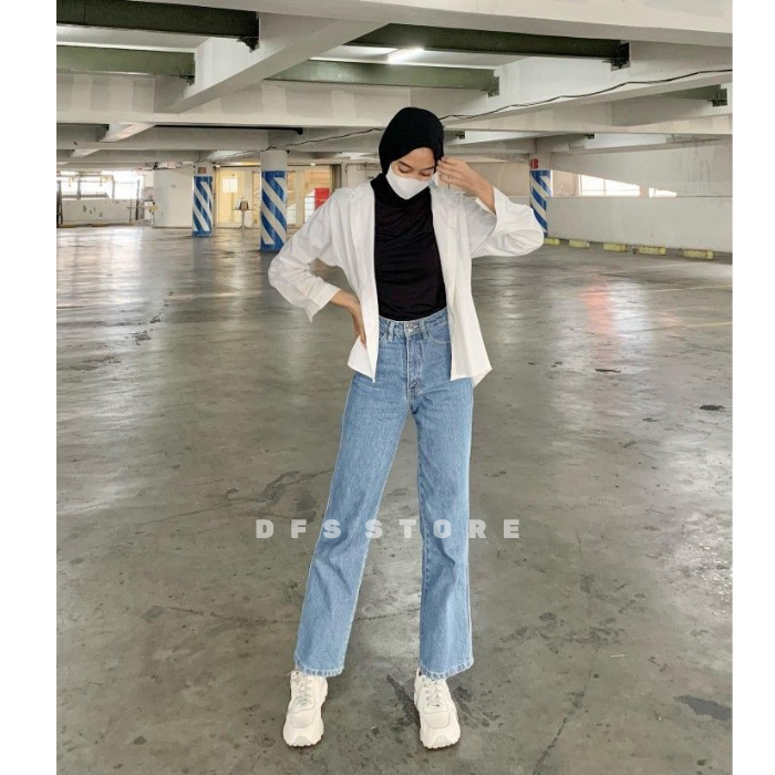 Celana Highwaist Polos Jeans Plisket Denim Kulot Promo CELANA