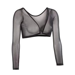 Black and White Mesh Sleeve Corset Long Sleeve TShirt