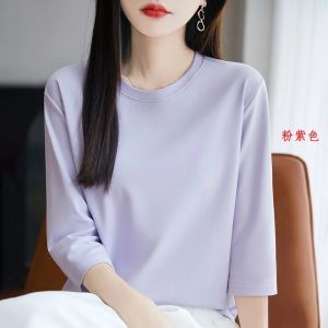 Spring And Summer New White Mercerized Cotton Short Sleeve T-Shirt Feminine Joker Cotton Cropped Sleeve Bottoming Shirt2026
