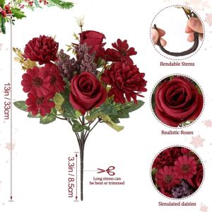 AKZDXE Nhiều màu sắc Hoa hồng nhân tạo Hoa hồng hoa cúc Những cánh hoa lụa Hoa giả Sáng tạo Lá Xanh Bó hoa trang trí Trang trí nhà cửa