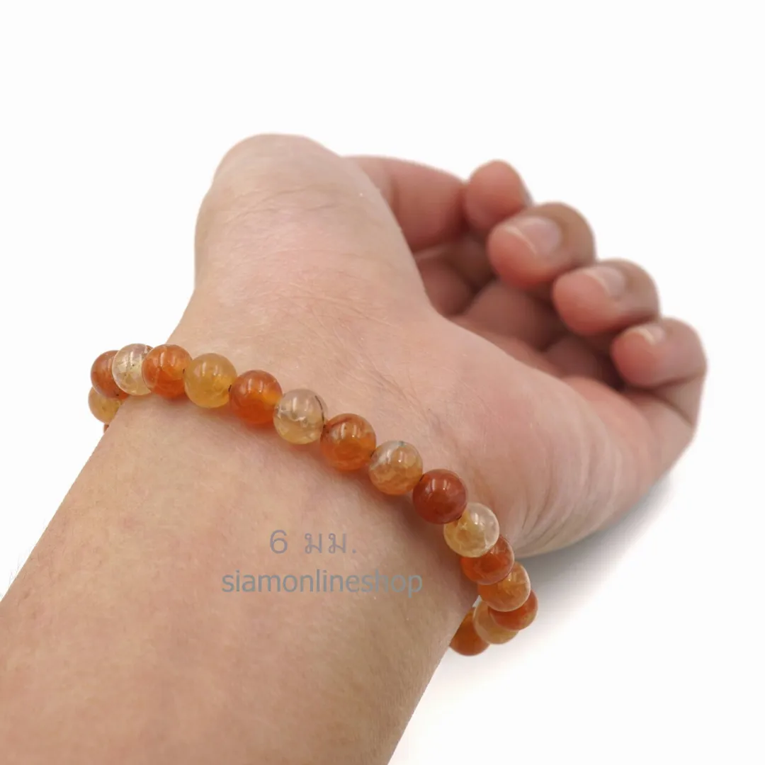 Orange Cracked Agate Stone หินมงคล หินเกล็ดมังกรสีส้ม เลือกขนาดเม็ดหินได้ (6-12 มม.) สร้อยข้อมือหินแท้
