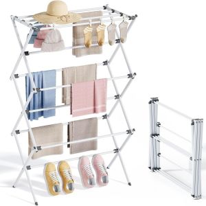 3 Layers Foldable Drying Rack Metal Clothes Drying Rack Easy Drying of all types of laundry Towel Pants Pillow Socks For Indoor / Outdoor Laundry Room