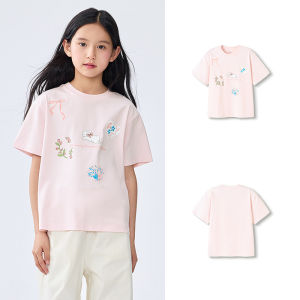 balabala Children Short Sleeve Tshirt Girl 2025 New Summer Wear Cartoon Print Quick Dry