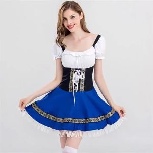 Womens Oktoberfest Costume German Munich Beer Outfit Bar Maid Work Uniform Stage Performance Dress