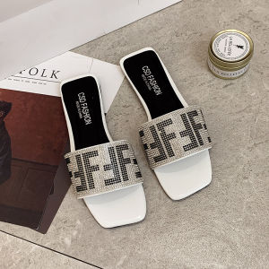 Free Shipping Large-Size Square-Toe Rhinestone Lettered Flip-Flops New Spring/Summer Outdoor Casual Flat Sandals