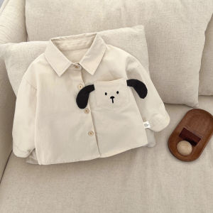 Boys shirt set for spring 2026 Cute Baby Cartoon Puppy Pure Cotton Shirt Infant Versatile Top