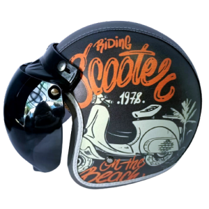Helm Bogo Dewasa Full Leher Motif Scooter 1978 - Kulit - Free Packing Kardus