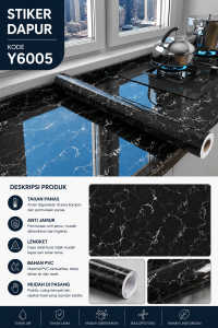 Sticker Wallpaper Dapur 60CMX 500CM Kitchen Motif Marmer Hitam Set Anti Minyak Tahan Panas Anti Air Glossy