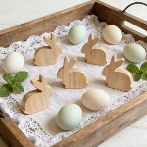 SIRENXI 6Pcs Chưa hoàn thành Đồ trang trí thỏ Phục Sinh Đứng Thực tế Tượng Thỏ Nhỏ Những người sưu tầm đồ chơi Làm thủ công Tượng Thỏ Phục Sinh Đồ thủ công mỹ nghệ