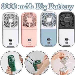 Handheld Mini Electric Fan Rechargeable Power Digital  Display Portable USB Air Cooler Mobile Phone Holder Multi-function Fan
