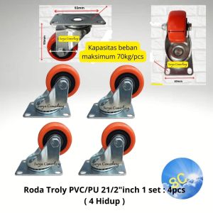 Roda Troli Troly PVC Caster orange 2 1/2 inch 1 set : 4pcs ( 4 Hidup)