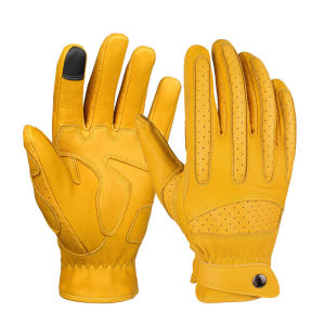In-stock Korean hot-selling sheepskin motorcycle gloves touch-screen non-slip yellow genuine leather vintage biker riding gloves