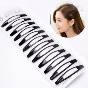 【PrettySet】 12 Cái/Bộ Màu Đen Kim Loại Snap Clip Tóc Tóc Ghim