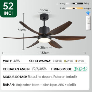 【COD】 Lampu kipas angin gantung plafon 2 in1 52inci kayu Motor DC Senyap 3 warna 6 Kecepatan lampu kipas angin
