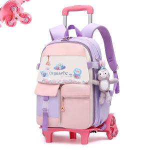 New Refrigerator Door Design 6-wheel Student Trolley Schoolbag Girls 6-14 Years Old Large Capacity Waterproof Removable Backpack