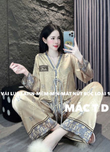 Đồ ngủ quần dài + tay dài lụa latin loại 1 cổ V nút bọc kèm thắt dây trẻ trung
