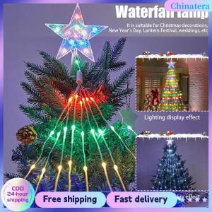 [Chinatera Flagship Store]LED Waterfall Tree Lights with Topper Star Waterfall Christmas Tree Light for Indoor Yard Patio Home Holiday Party Decor
