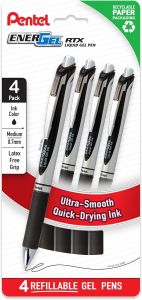 Pentel EnerGel RTX Liquid Gel Pens Medium (0.7mm) Black Ink 4-pk (BL77PF4A)