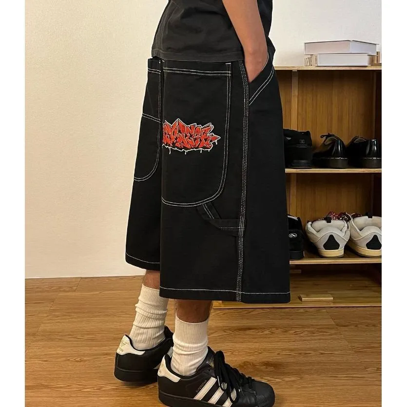 Wexwear Trendy Brand Vintage Baggy Jeans Shorts Men Harajuku
