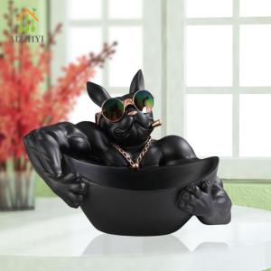 【New Arrival】 Cute Bulldog Key Holder Figurine with Storage Box Resin Decor for Study Room Home Decor