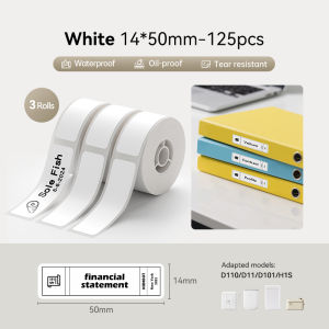 Niimbot 3 ม้วน D11 / D110 / D101 สติกเกอร์ฉลากสีขาวกันน้ำมันป้องกันน้ำมันไม่มีกาวที่เหลือของความร้อนบ้านสวนของเล่นกระดาษฉลากบาร์โค้ด